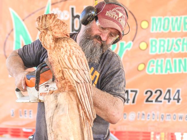 Chainsaw artist Rob Blast on day two of the Royal Darwin Show. Picture: Glenn Campbell