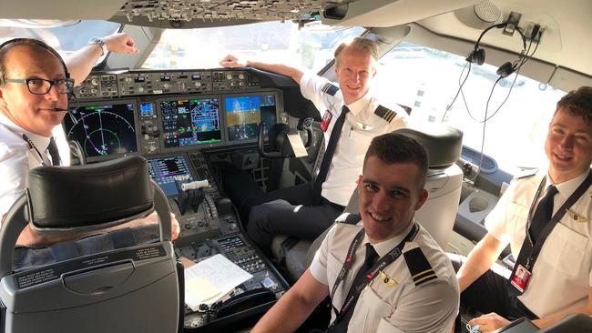 The first of eight repatriation flights to bring Aussies home has touched down in Darwin. Captain Craig Heinrich gave a very special welcome to everyone on-board, including a reminder about this weekend’s footy finals. Picture: Facebook.