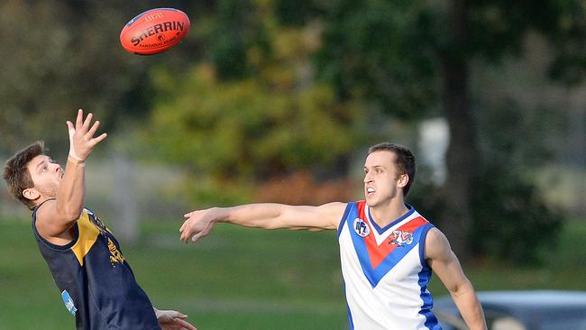 Whittlesea’s Andrew Fairchild reels in a mark against West Preston-Lakeside in Northern Football League Division 1.   Pics: Angie Basdekis.