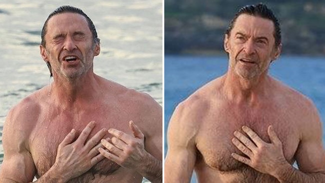 Hugh Jackman at Bondi Beach on Monday morning. Pictures: Media Mode/Backgrid