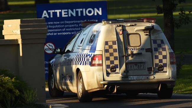 A police car outside Malmsbury Youth Justice Centre. Picture: Rob Leeson.