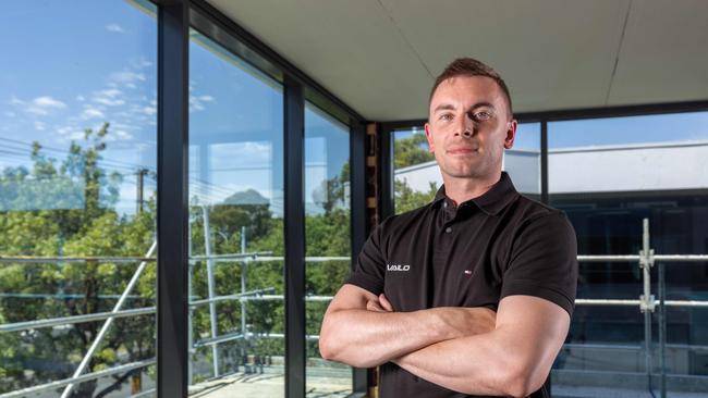 Vailo Founder Aaron Hickmann inside of his former Wayville business headquarters in January before he left for Queensland. Picture: Ben Clark