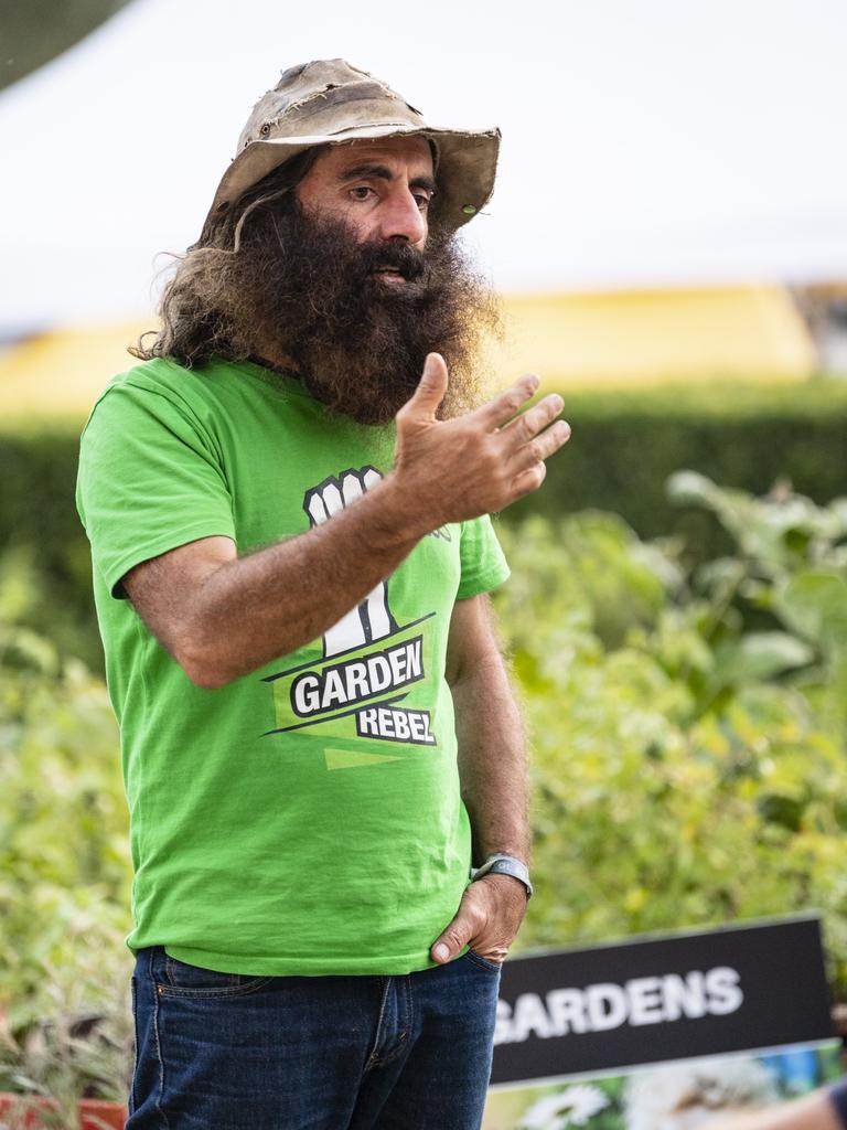 Costa Georgiadis gives a talk at the Pohlmans Vegie Patch at the Toowoomba Royal Show, Friday, March 31, 2023. Picture: Kevin Farmer