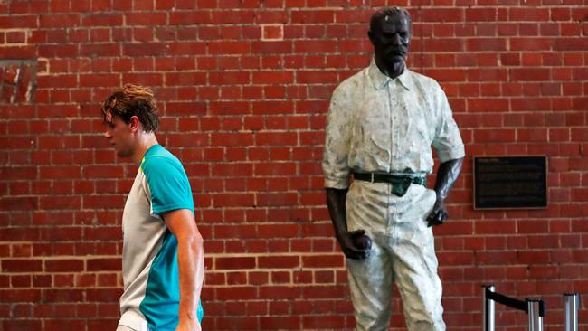 Cameron Green of Australia walks walks past a statue of the great South Australian all-rounder George Giffen Picture: Getty Images