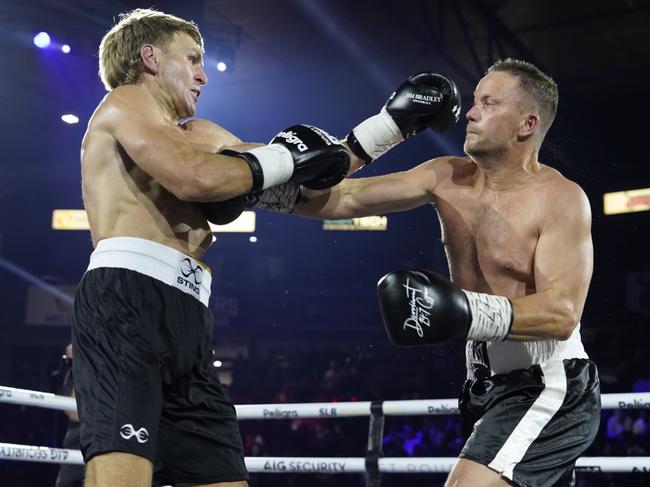 03/04/2024 Former Port Adelaide Player Kane Cornes  faces Nathan Brown in a fight, at The Gathering boxing event