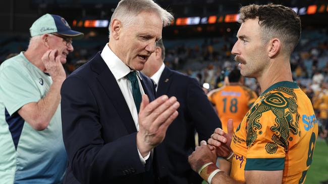 Wallabies coach Joe Schmidt has a fan in Nic White. Picture: Matt King/Getty Images