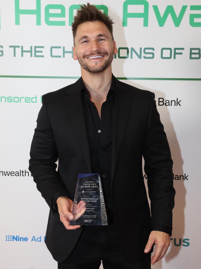 MELBOURNE, AUSTRALIA – MAY 28 2024 Michael Ramsey from STRONG PILATES – Winner: “Entrepreneur of the Year” Award at the CommBank Young Hero Awards held at the Langham Hotel in Melbourne. Picture: Brendan Beckett