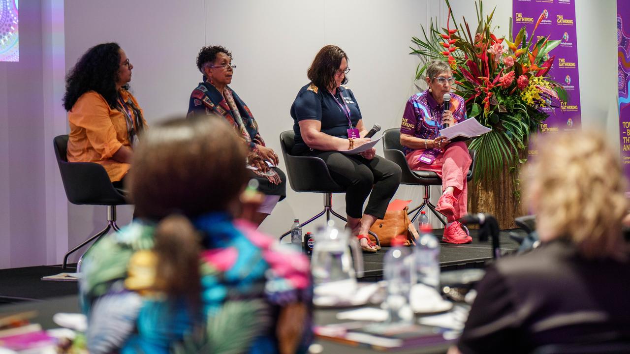 Panellists from the National Archives of Australia, NIAA and Stolen Generations organisations discuss how to overcome barriers to survivors accessing their records with Jenni Caruso (right) at the Darwin conference. Picture: Supplied