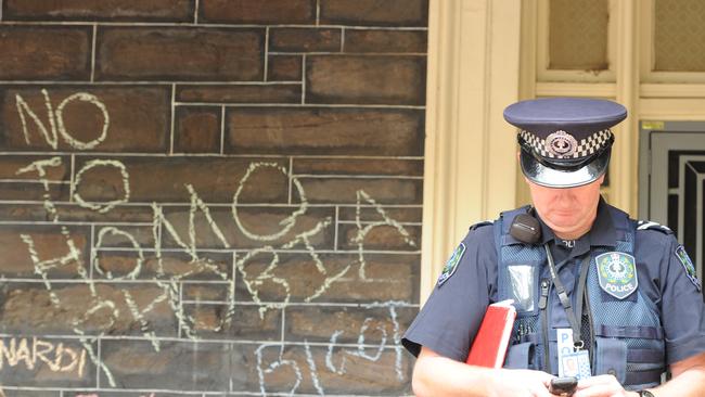 The protest dispersed after police officers arrived. Picture: Mark Brake