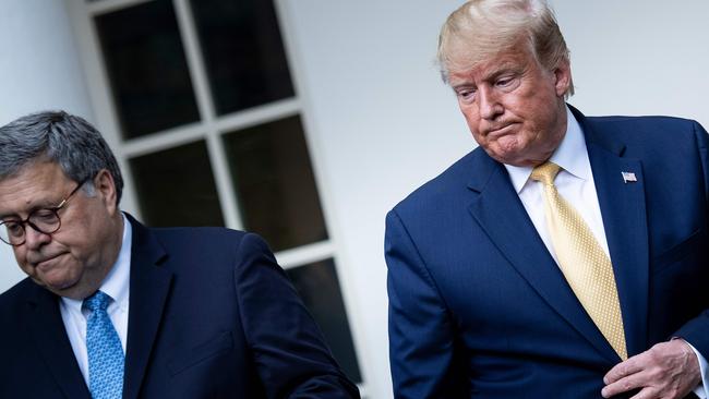 US President Donald Trump and Attorney General William Barr in the Rose Garden at the White House this week. Picture: AFP