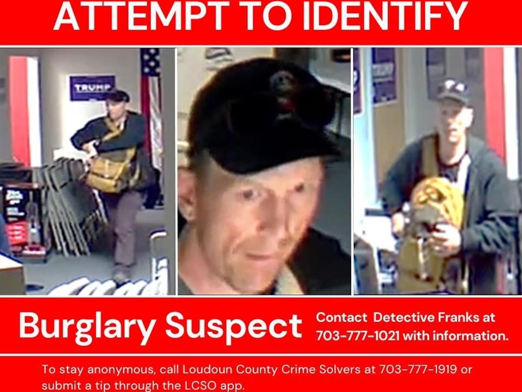 Law enforcement are asking for help identifying the suspect in the remarkably “rare” breaking in of a campaign office. Picture: Supplied