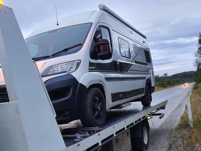 Maxine Townsend's Fiat Ducato being towed away outside Coffs Harbour in May. Picture: Supplied