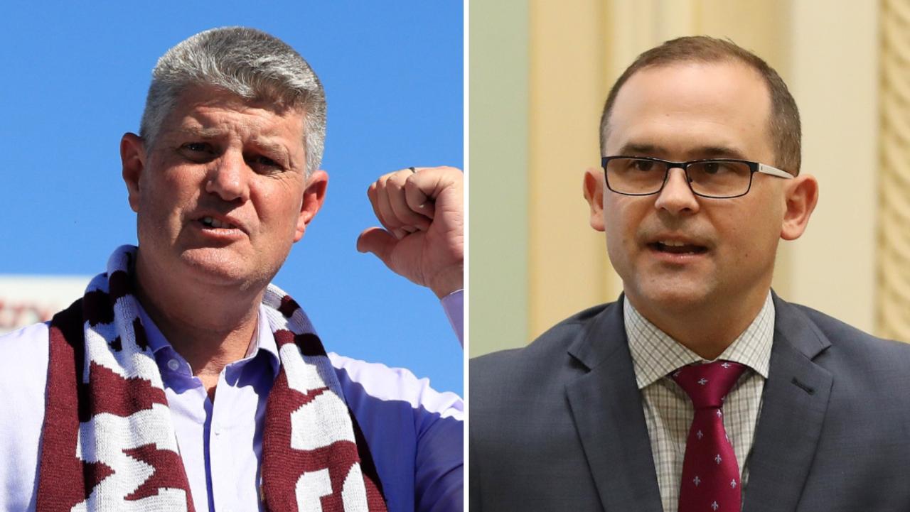 Tourism and Sport Minister Stirling Hinchliffe (left) and Toowoomba South MP and Deputy Opposition Leader David Janetzki.