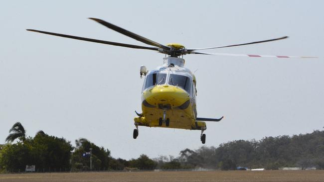 A woman has been airlifted to hospital in a serious condition after falling from a horse on a South Burnett property on Tuesday morning.