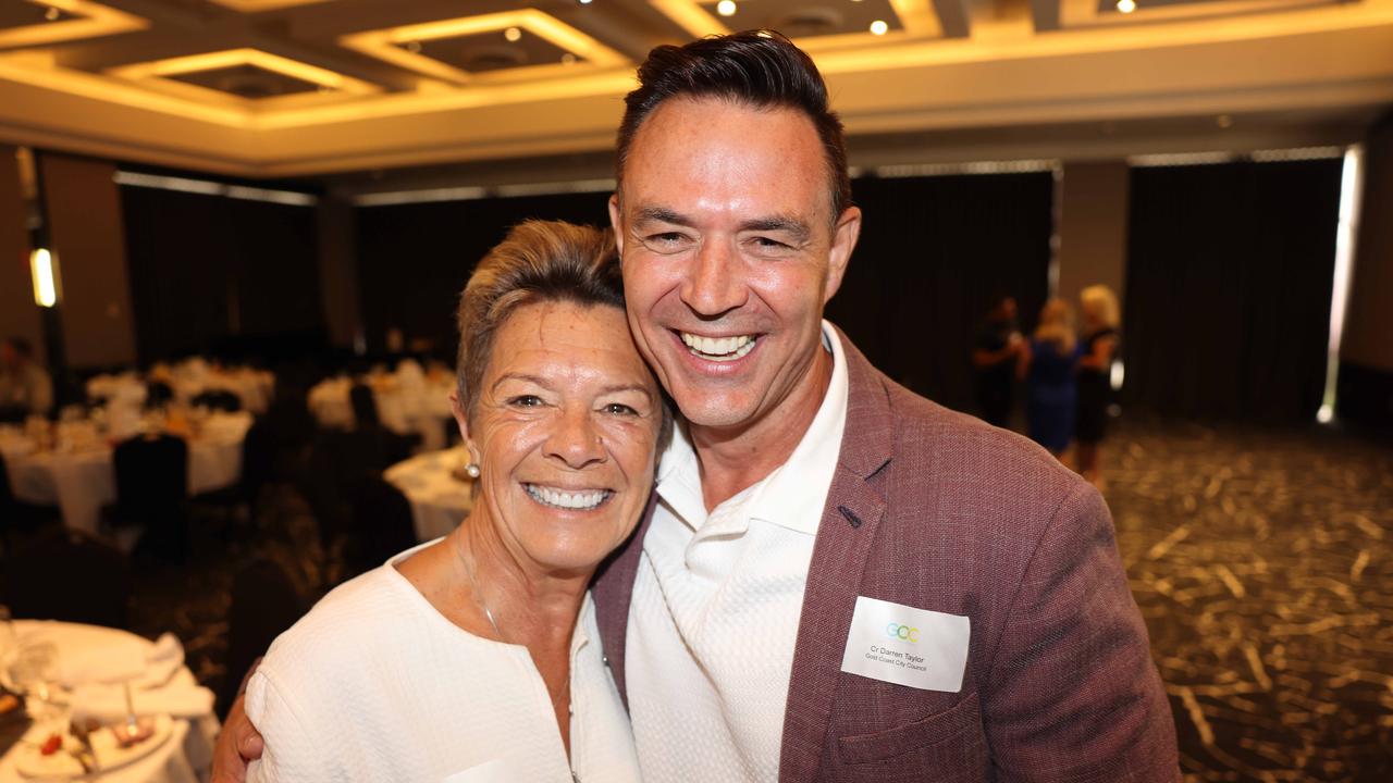 Laura Younger and Darren Taylor at the Gold Coast Central Chamber of Commerce Economic Health Check Breakfast 2024 at Mantra on View Surfers Paradise for Gold Coast at Large. Picture: Portia Large