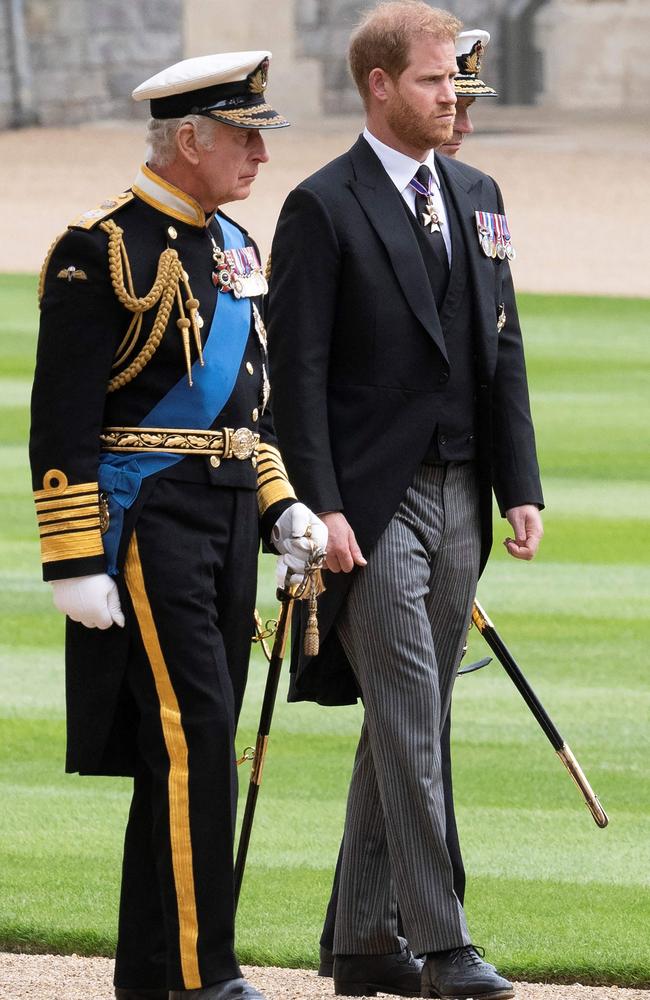 Charles and Harry in Windsor following the Queen’s death last year. Picture: David Rose/Pool/AFP