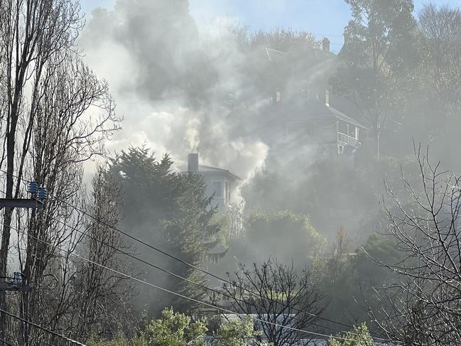 Tasmania Fire Service crews are attending a structure fire in Liverpool Street, West Hobart. Photo: Phil Young