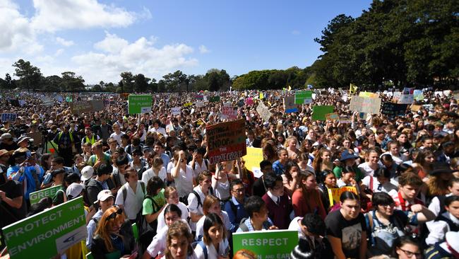 About 80,000 people joined the Global Strike 4 Climate rally in Hyde Park, Sydney, on Friday. Picture: AAP