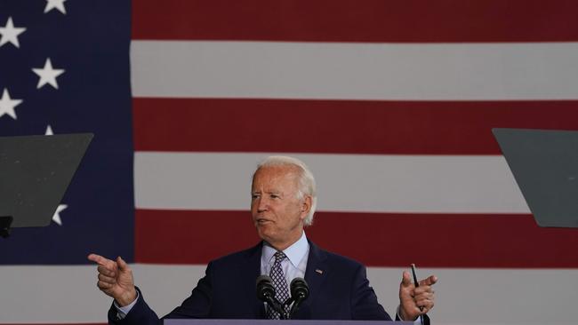 Joe Biden delivers a speech at a factory in Pennsylvania. Picture: AFP)