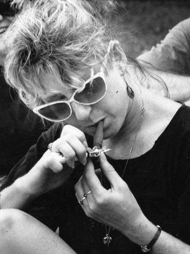 Youth radio station Triple J was launched in Adelaide at a concert in Rymill Park. Suzanne Egaas of Glengowrie lighting a pipe during live concert and broadcast, 25 Feb 1990.