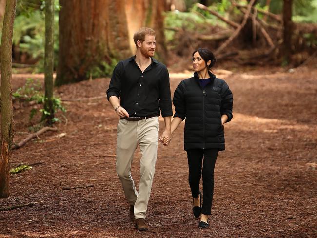 The couple visit Redwoods Tree Walk in Rotorua.