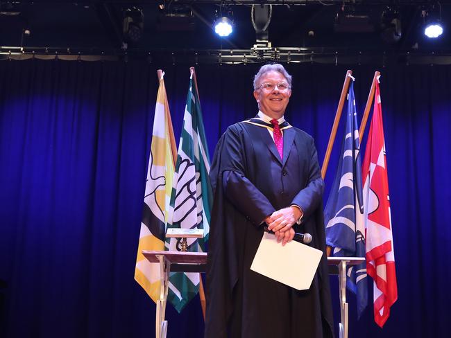 New Coomera Anglican College Principal Mr Patrick Innes-Hill pictured during at the ceremony in the Ivan Gibbs Centre. Picture Glenn Hampson