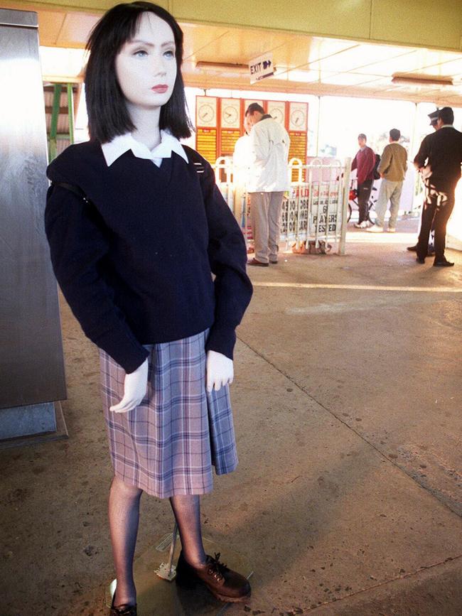 Police place mannequin of missing schoolgirl Quanne Diec at Clyde railway station.