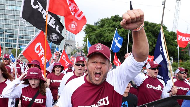 CFMEU members marching on Labour Day in Brisbane. Picture:: Liam Kidston