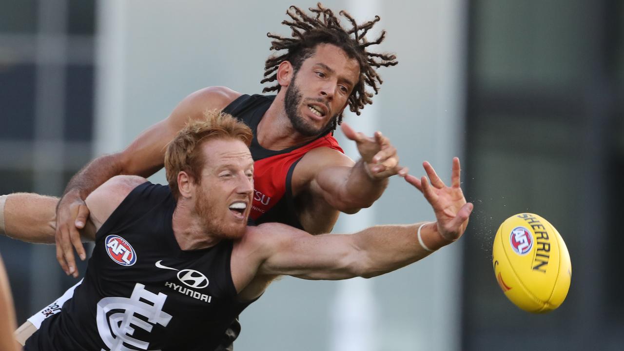 Zac Clarke rucks against Carlton’s Andrew Phillips last week.