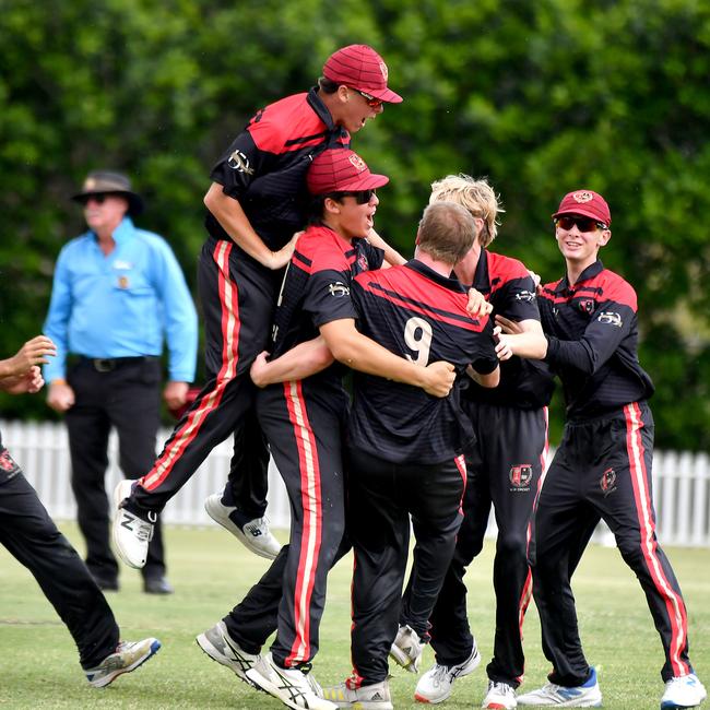 Terrace celebrate a win GPS First XI cricket between Terrace and Ipswich Grammar School Saturday February 1, 2025. Picture, John Gass