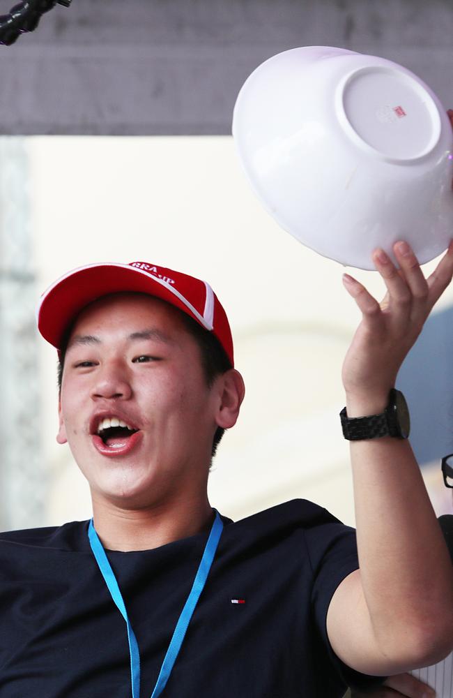 Kevin Tu winner of the noodle eating competition at the Moon Festival in September, 2017. Picture: Carmela Roche.