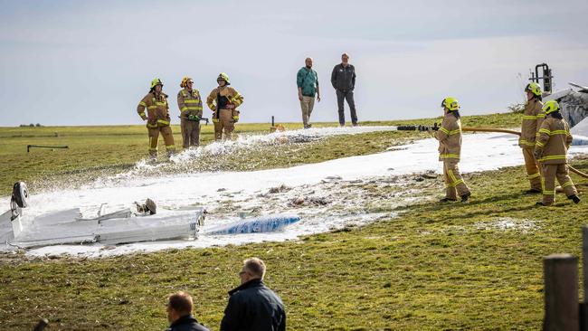 Police, firefighters and paramedics rushed to the scene. Picture: Jake Nowakowski