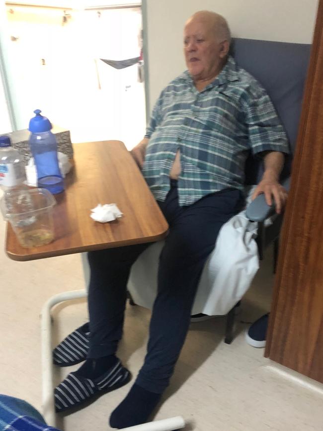 Luigi Cantali, 80, sat in his soiled and bloodied nappies in the nursing home. Picture: Supplied