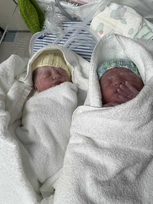 Maddy Steele had her three children at Hobart Private. Pictured twins Jed and Eadie. Deliver for Tassie Mums campaign. Picture: Maddy Steele