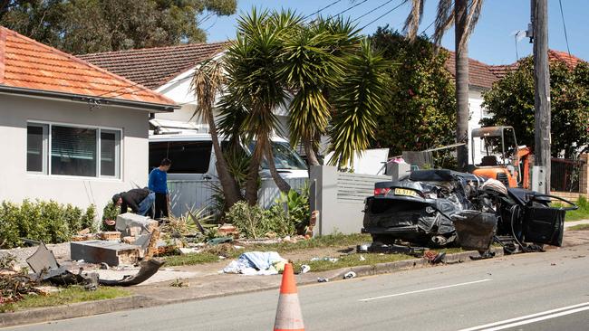 The carnage left in the wake of Maaka’s high speed smash outside a Beverly Hills home.