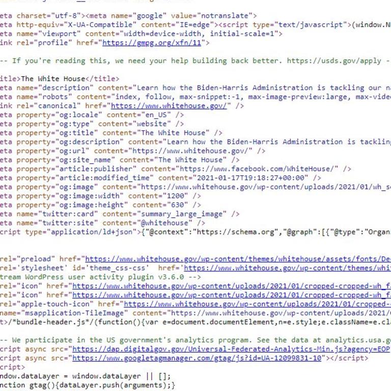 The new website's code has a hidden message.