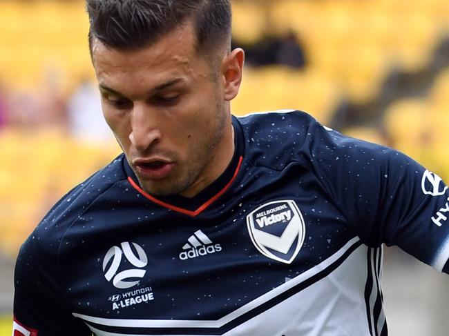 Kosta Barbarouses of the Melbourne Victory against the Phoenix in the A-League Football match between the Phoenix and Melbourne Victory at Westpac Stadium in Wellington, New Zealand, Sunday, December 3, 2017.  (AAP Image/SNPA, Ross Setford) NO ARCHIVING, EDITORIAL USE ONLY