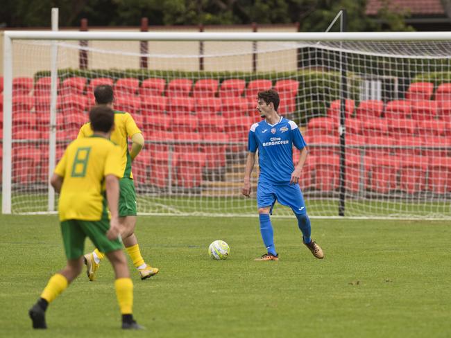 Mirko Crociati of South West Queensland Thunder against Rochedale Rovers in FQPL men round one football at Clive Berghofer Stadium, Sunday, February 23, 2020. Picture: Kevin Farmer