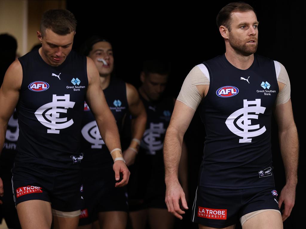 Peter Cripps (left) and Sam Docherty are Carlton’s captains. Picture: Mark Kolbe/Getty Images