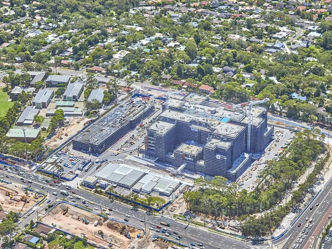 An aerial shot of the new Northern Beaches Hospital at Frenchs Forest.