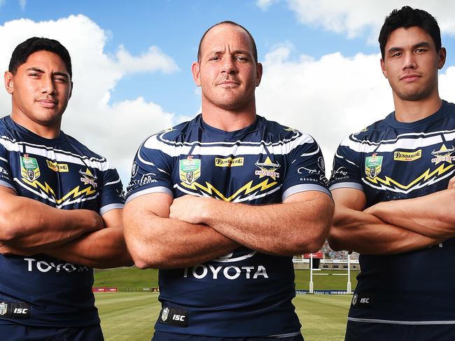 North Queensland Cowboys media day from Cowboys HQ.  Forwards Jason Taumalolo, Matt Scott and Jordan McLean. Picture: Zak Simmonds MUST CONTACT TOWNSVILLE BULLETIN SPORTS DESK BEFORE USE