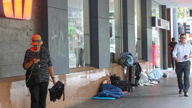 A homeless camp in Elizabeth Street in October. Picture: Ian Currie