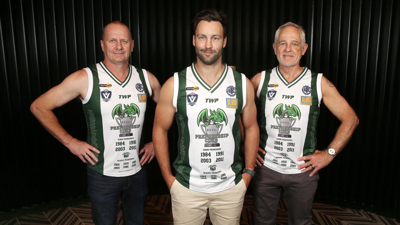 Ken Hinkley, Jimmy Bartel and Peter Burke at the club’s 60 year function. Picture: Michael Klein