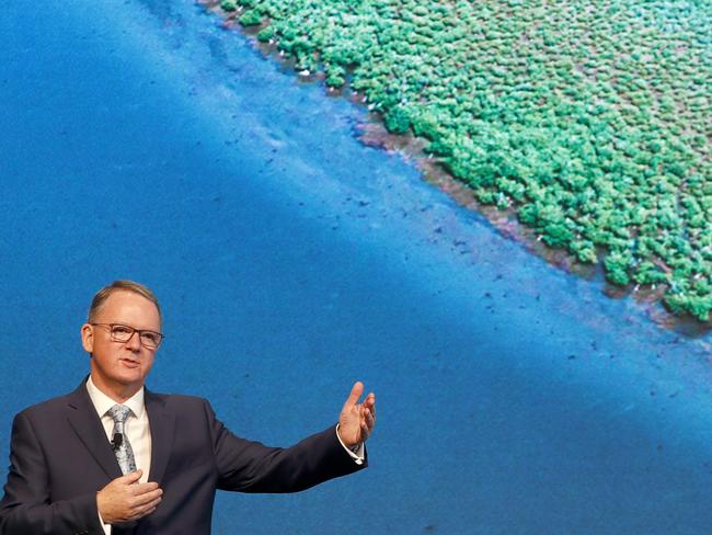 Woodside CEO Peter Coleman speaks to investors during the Woodside Investor Briefing Day in Sydney, Wednesday, May 23, 2018. (AAP Image/Daniel Munoz) NO ARCHIVING