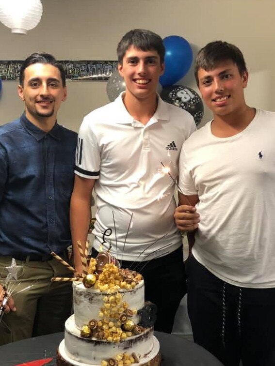 Picture shows Christopher Cassaniti celebrating 18th birthday with his brothers Michael (right) and Adriano Scaffolding collapse. Picture: Supplied