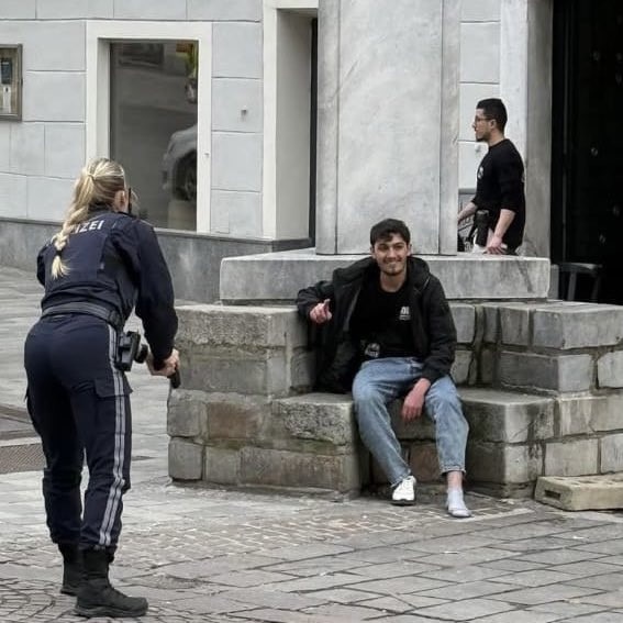 The attacker looked pleased with himself as police closed in. Picture: X