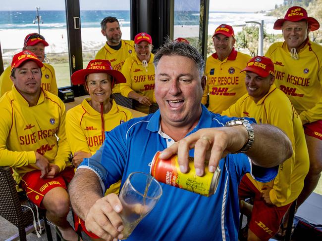 Newstead Brewing have a beer supporting Surf Life Savers. Coolangatta Surf Life Saver Stuart Marshall enjoying a beer with Patrol Group 7.   Picture: Jerad Williams