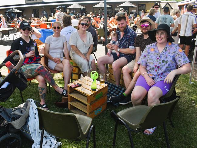 The Gippsland Beer Fest in Tinamba on Saturday, November 16, 2024: Rachel McGuire, Kate Dyer, Olivia Stewart, Jack Stewart, Alex Mewha, Anieke Kiehn. Picture: Jack Colantuono