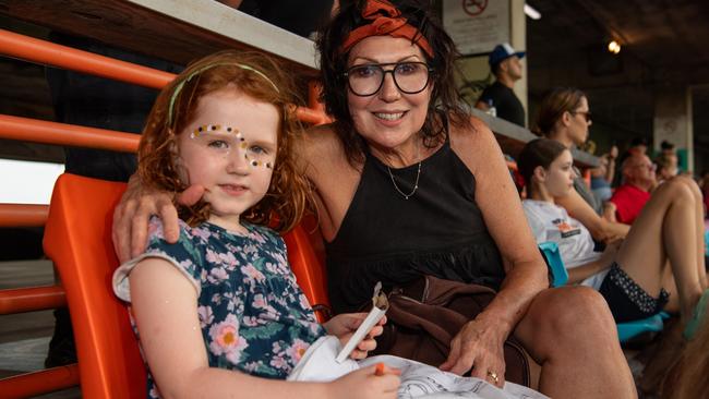 Kerry Flanegan and Parker Lavers at the NTFL Buffaloes' vs the Essendon Bombers, TIO Darwin. Picture: Pema Tamang Pakhrin