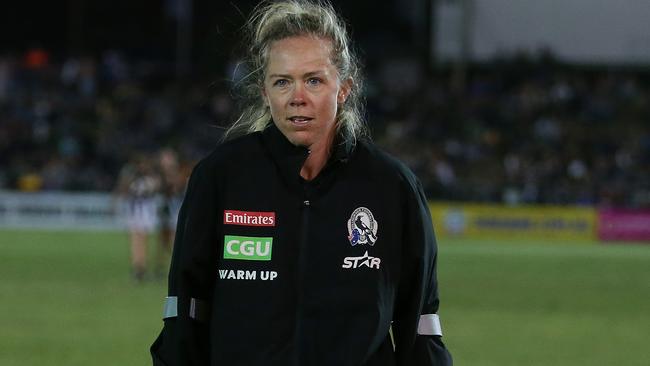 Kate Sheahan following Collingwood’s match on Saturday night. Picture: Michael Klein
